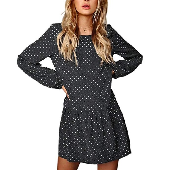 Polka Dot Long Sleeve Boyfriend Fit Mini Dress - Picture 3 of 5